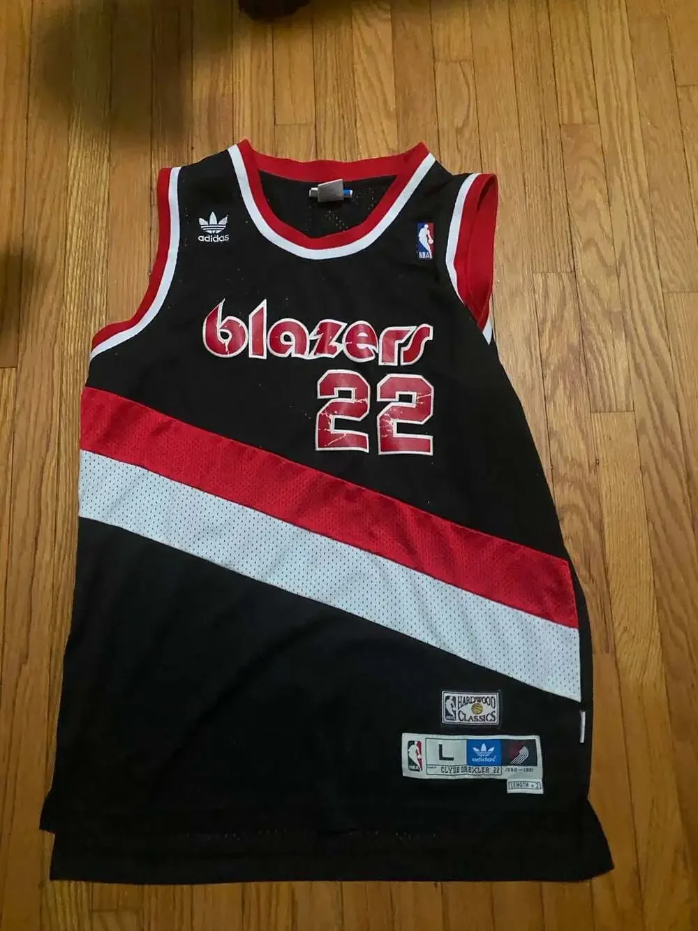 Adidas Portland Trail Blazers Clyde Drexler 22 Jersey Size L Hardwood Classics